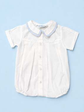 Feltman Brothers White and Blue Train Embroidered Bubble Romper 3M